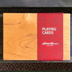 Wooden playing card box set cozy cabin campfire